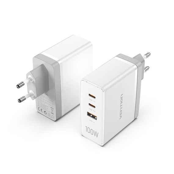 Vention USB-C*2+A (3port,GAN,100W/100W/30W,fehér), töltő