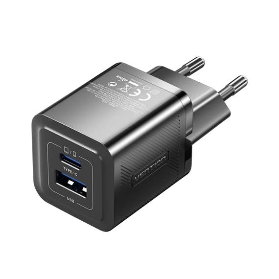 Vention USB-C+A (30W/30W, 2-portos, fekete, GaN), töltő
