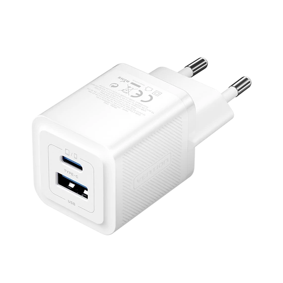 Vention USB-C+A (30W/30W, 2-portos, fehér, GaN), töltő