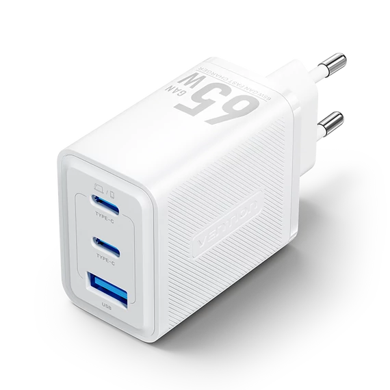 Vention USB-C+C+A (65W/65W/60W, 3-portos GaN, fehér), töltő