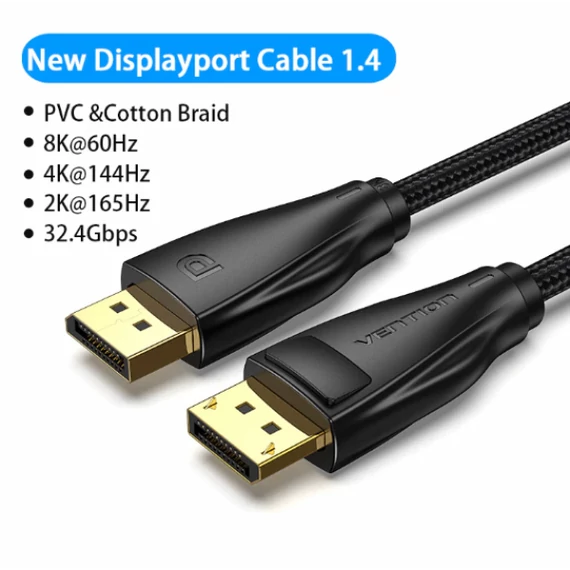 Vention Displayport/M -> Displayport/M  (Szövet, fekete), 1m, kábel