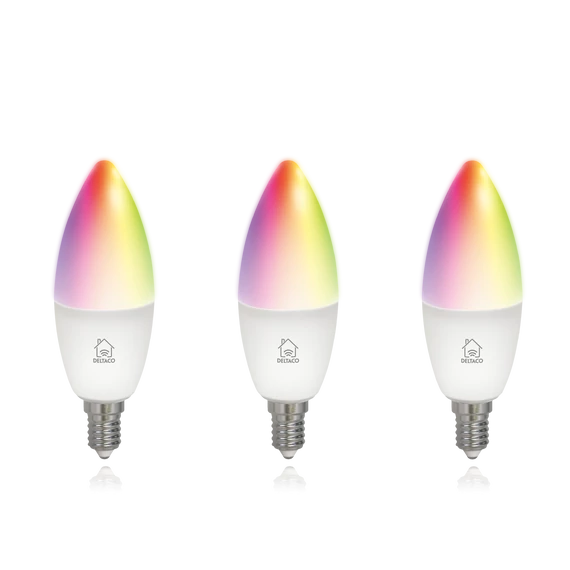 Deltaco SMART HOME SH-LE14RGB izzó LED, E14, gyertya, WIFI, 5W, színes+fehér, szabályozható, 3db/csomag
