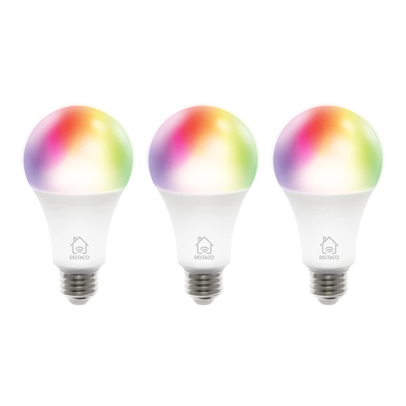 Deltaco SMART HOME SH-LE27RGB-3P WiFi, E27, 9W, 16 millió szín, fehér, 3db/csomag Izzó