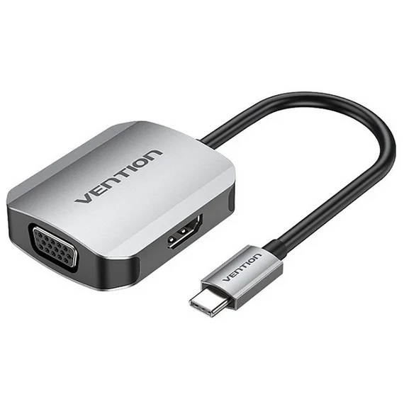 Vention USB-C -> HDMI/VGA (0,15m Szürke Aluminum Ötvözet) konverter