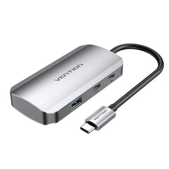 Vention USB-C -> USB3.0x3/SD/TF/PD (0,15m Szürke Aluminum Ötvözet), Hub