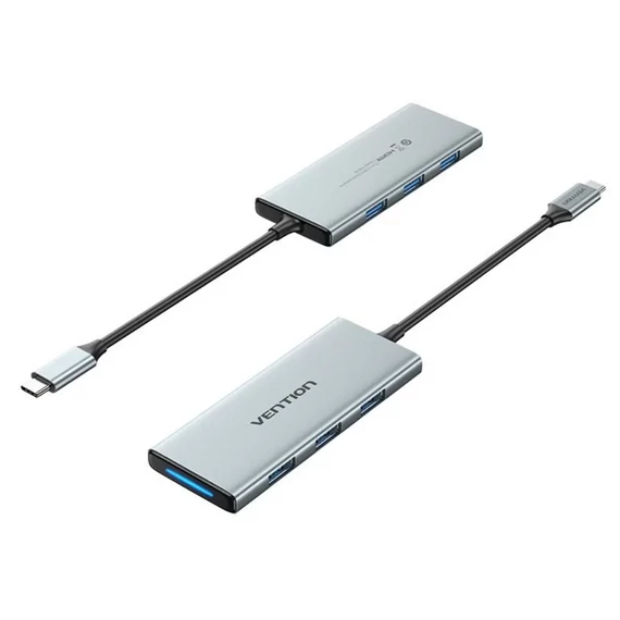 Vention USB-C -> HDMI/USB 3.0x3/SD/TF/PD (0,15m Szürke Aluminum Ötvözet) Dokkoló