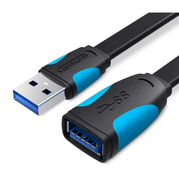 Vention USB 3.0,  (hosszabbító, lapos, fekete), 1m, kábel