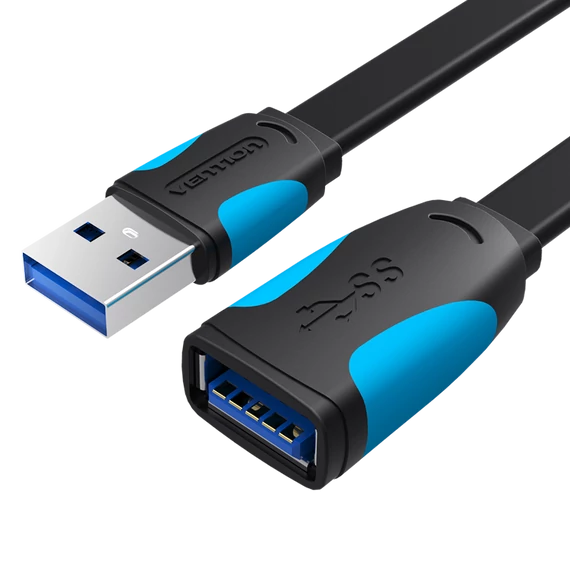 Vention USB 3.0,  (hosszabbító, lapos, fekete), 1,5m, kábel