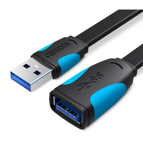 Vention USB 3.0,  (hosszabbító, lapos, fekete), 2m, kábel