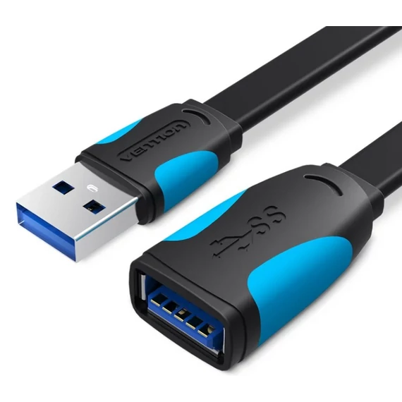 Vention USB 3.0,  (hosszabbító, lapos, fekete), 3m, kábel