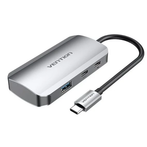 Vention USB-C -> USB-C Gen 1/USB3.0x3/PD  (0,15m Szürke Aluminum Ötvözet), Hub