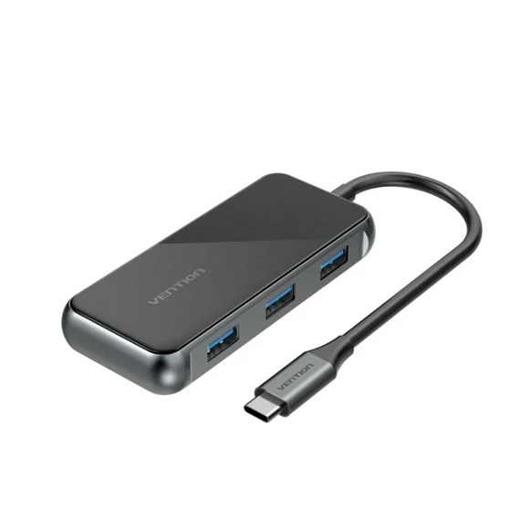 Vention USB-C -> HDMI/USB3.0*3/PD (0,15m Szürke Aluminum Ötvözet), Dokkoló