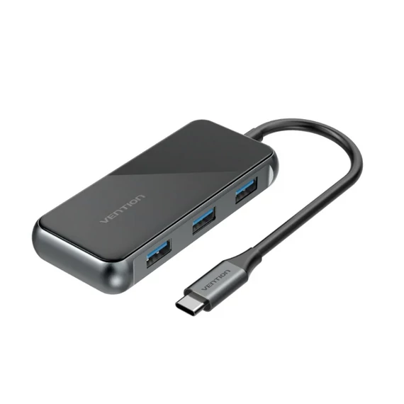 Vention USB-C -> USB3.0*4/PD (0,15m, szürke, tükrös felületű), Dokkoló