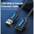 Vention USB-A 2.0/M -> USB-A 2.0/F  (hosszabbító, PVC fekete), 0,5m, kábel