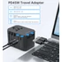 Choetech USB-C*2+A*2 (45W, fekete, travel, US,UK,EU,AU), töltő